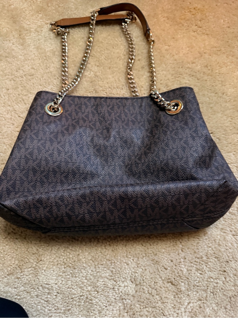 Michael Kors Brown MK Signature Chain-Strap shoulder bag